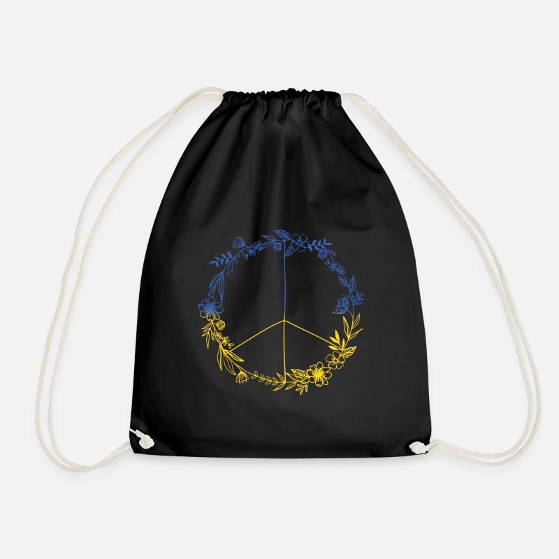 PEACE UKRAINE - Floral Edition - Symbol - Drawstring Bag - black
