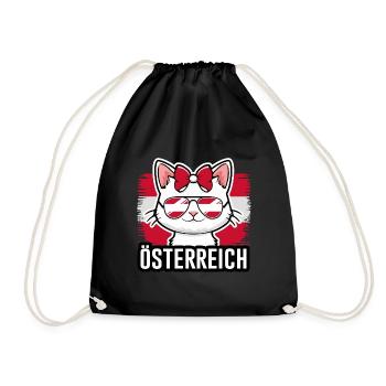 Österreich Katze Fußball Katzenliebhaber - Turnbeutel - Schwarz - Vorne