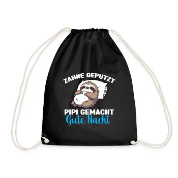 Faultier Schlafshirt Faultier Gute Nacht - Turnbeutel - Schwarz - Vorne