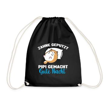 Katzen Schlafshirt Dicke Katze Gute Nacht - Turnbeutel - Schwarz - Vorne