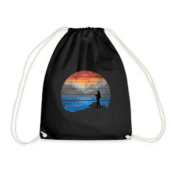 Angler angelt im See mit Berge bei Sonnenaufgang - Turnbeutel - Schwarz - Vorne