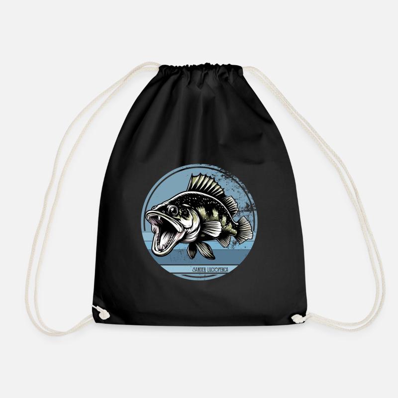 zander, fishing, predatory fish, fish - Drawstring Bag - black