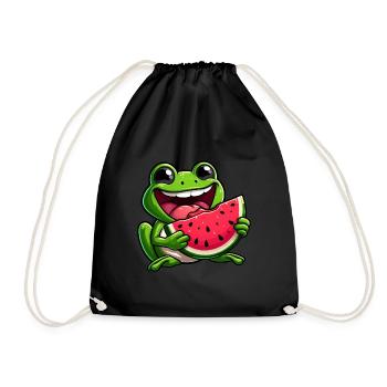 Funny Frog Watermelon Summer Fruit Design - Drawstring Bag - black - Front