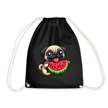Sweet Pug Watermelon Summer Fruit Happy - Drawstring Bag - black - Front