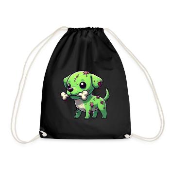Cute Halloween Dog Zombie Beagle with Bone - Drawstring Bag - black - Front