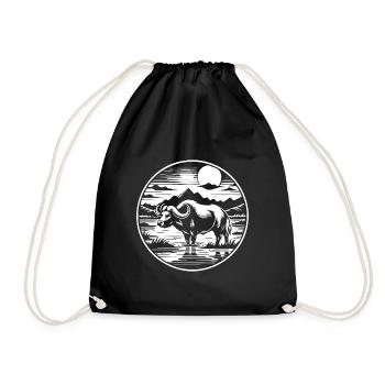 Water buffalo design, for the fan of wild cattle - Drawstring Bag - black - Front