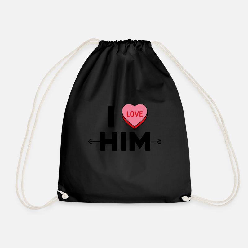 "I love him" / V-Day - Drawstring Bag - black
