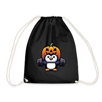 Halloween Penguin with Dumbbell Weightlifting Pumpkin - Drawstring Bag - black - Front