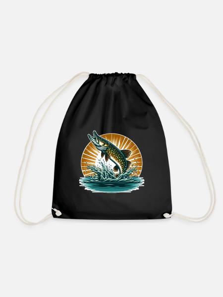 Hecht Angeln Raubfisch Fisch Fischen - Turnbeutel - Schwarz