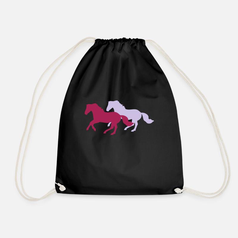 Two galloping horses - you can change all colours - Drawstring Bag - black