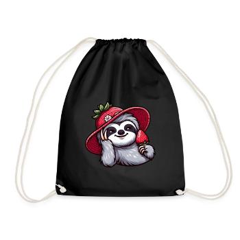 Cute Sloth with Strawberry Summer Fruit - Drawstring Bag - black - Front
