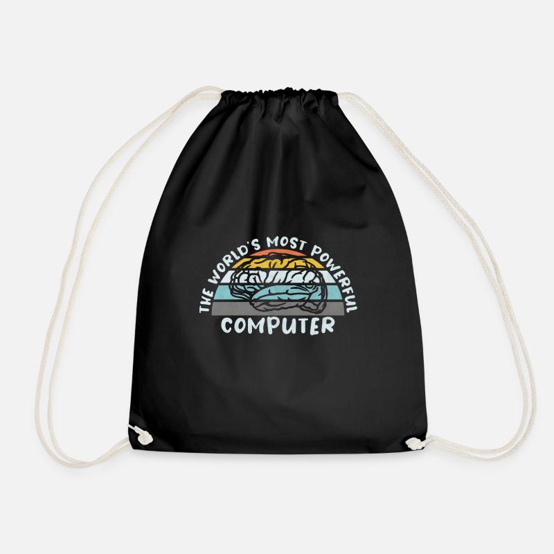 COMPUTER BRAIN LINUX SUPERBRAIN GEEK VINTAGE TECH - Drawstring Bag - black