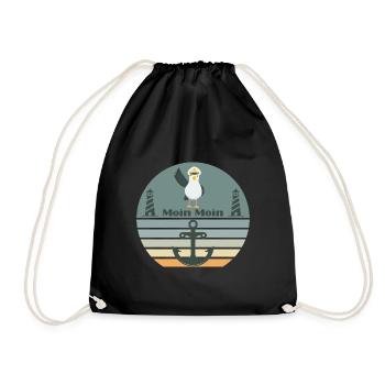 Moin mit Möwen dem Leuchtturm und Anker Moin - Turnbeutel - Schwarz - Vorne