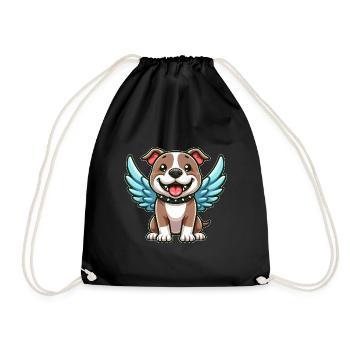 Mignon Pitbull Angel Dessin animé avec des ailes - Sac de sport léger - noir - Devant
