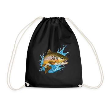Bachforelle Forelle Saibling Angeln Fischen - Turnbeutel - Schwarz - Vorne