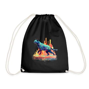 Cat Neon City Skyline - Drawstring Bag - black - Front