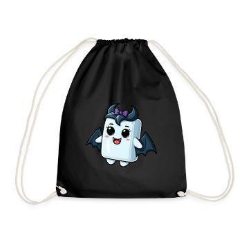 Cute Marshmallow Vampire Cartoon Halloween Design - Drawstring Bag - black - Front