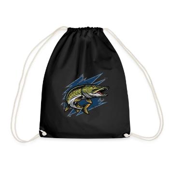 Hecht Esox Lucius Angeln - Turnbeutel - Schwarz - Vorne