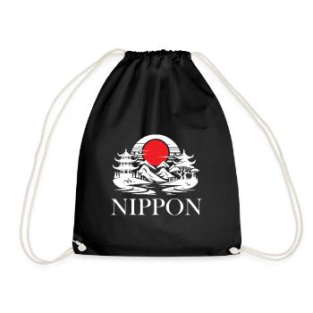 Japon Design, Paysage avec lever de soleil rouge - Sac de sport léger - noir - Devant
