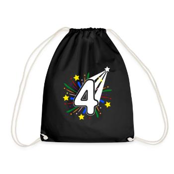 4 years old 4th birthday party number 4 - Drawstring Bag - black - Front