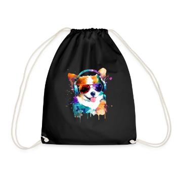 Süsser kleiner Gamer Hund Für Hundeliebhaber Bunt - Turnbeutel - Schwarz - Vorne