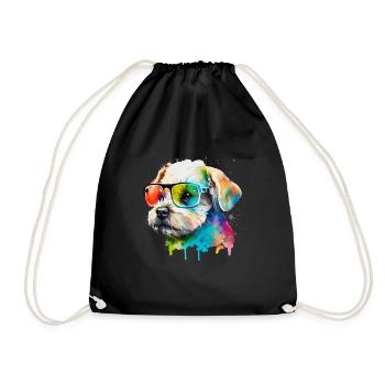 Süsser kleiner Gamer Hund Für Hundeliebhaber Bunt - Turnbeutel - Schwarz - Vorne