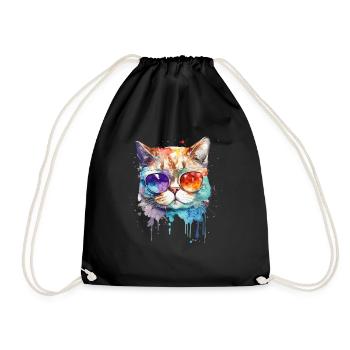Coole kleine Gamer Katze Für Katzenliebhaber Bunt - Turnbeutel - Schwarz - Vorne