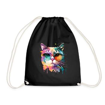 Coole kleine Gamer Katze Für Katzenliebhaber Bunt - Turnbeutel - Schwarz - Vorne