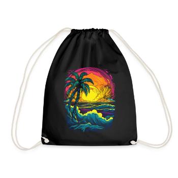 Plage, Lever du soleil, Coucher de soleil Palmiers de mer - Sac de sport léger - noir - Devant