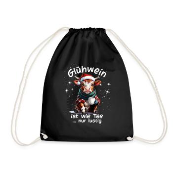 Weihnachtsmarkt witzige Glühwein trinken Sprüche - Turnbeutel - Schwarz - Vorne