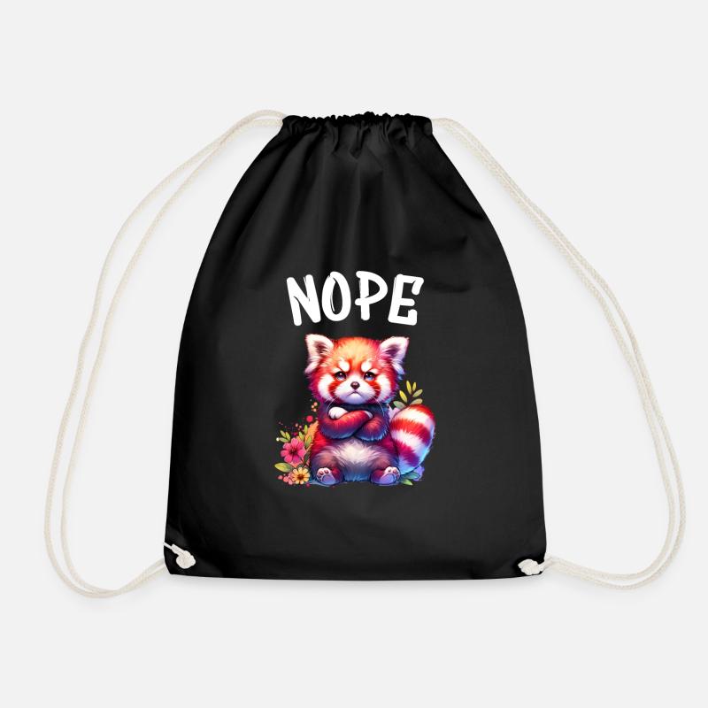 Red Panda Funny Saying Nope Fire Fox - Drawstring Bag - black