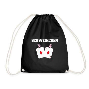Doppelkopf Schafkopf Kartenspiel Schweinchen Ass - Turnbeutel - Schwarz - Vorne