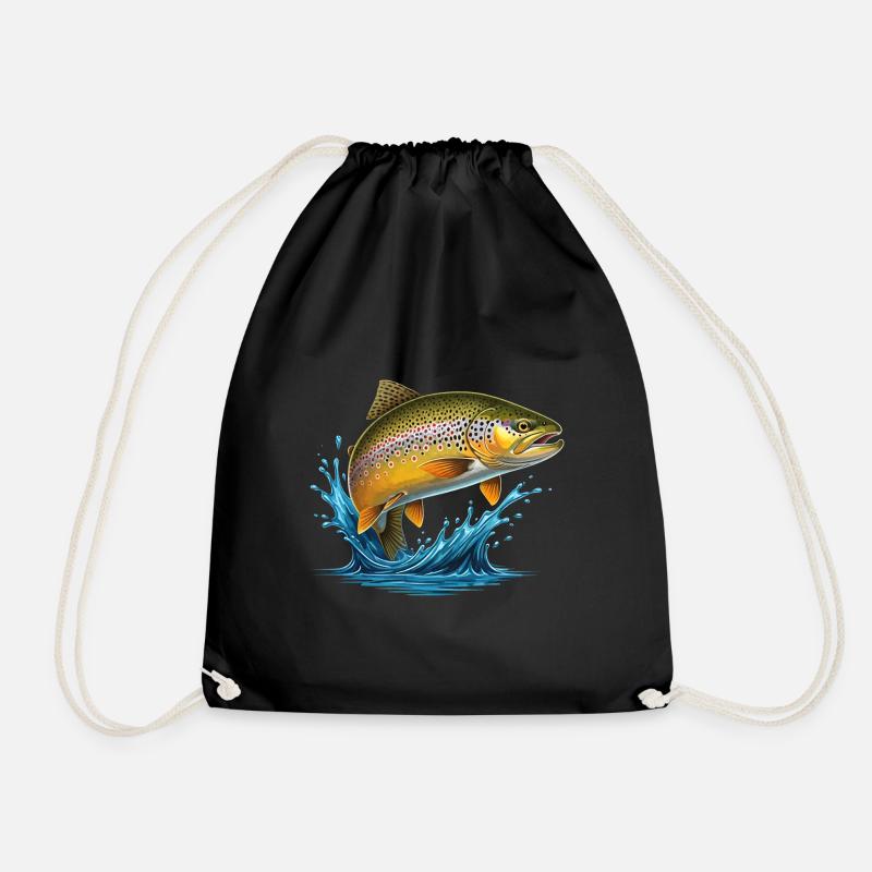 Bachforelle Forelle Saibling Angeln Fliegenfischen - Turnbeutel - Schwarz