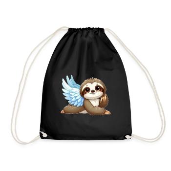 Cute sloth angel with wings in cartoon style - Drawstring Bag - black - Front