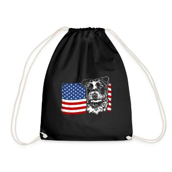 Jack Russell Terrier America Flag Dogs Wilsigns - Drawstring Bag - black - Front