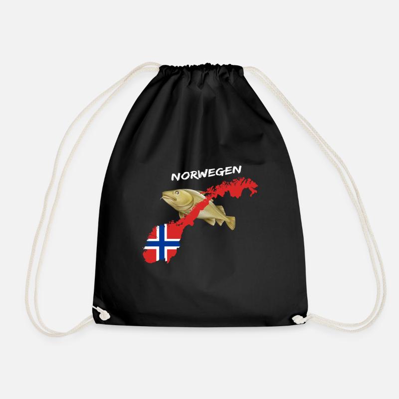 norway cod card cod hunter gift - Drawstring Bag - black