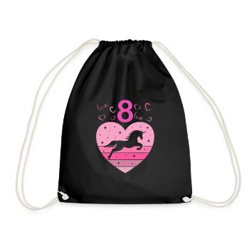 8th Birthday Girl Eight 8 Years Horse Unicorn - Drawstring Bag - black - Front