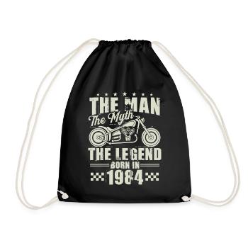 1984 Vintage Man Myth Legend Motorcycle - Drawstring Bag - black - Front