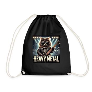 Heavy Metal Cat with Guitar - Drawstring Bag - black - Front