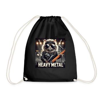 Heavy Metal Cat with Guitar - Drawstring Bag - black - Front
