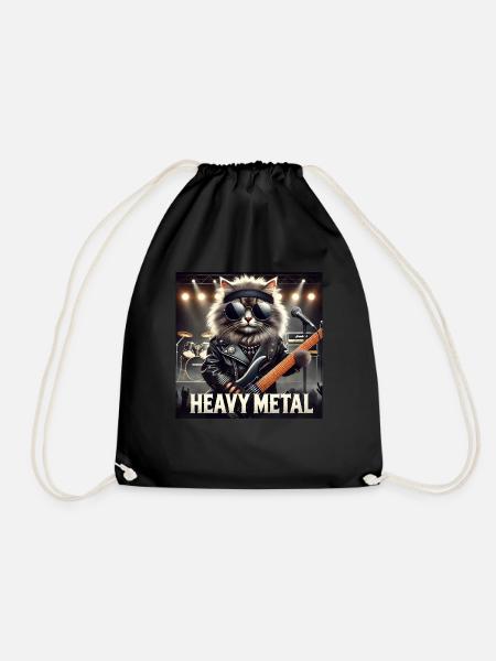 Heavy Metal Katze mit Gitarre - Turnbeutel - Schwarz