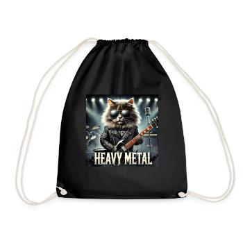 Heavy Metal Cat with Guitar - Drawstring Bag - black - Front