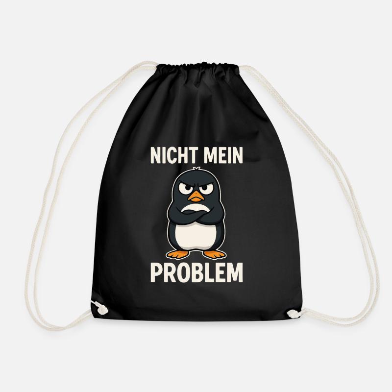 Grimmiger Pinguin – Nicht mein Problem - Turnbeutel - Schwarz