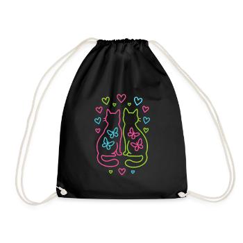 Chats néon avec cœurs et papillons - Sac de sport léger - noir - Devant