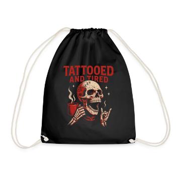 Tattooed And Tired Skull Art - Drawstring Bag - black - Front