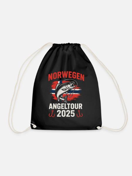 Norwegen Angeltour 2025 Fisch - Turnbeutel - Schwarz