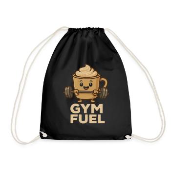 Gym Fuel Funny Coffee Cartoon - Drawstring Bag - black - Front