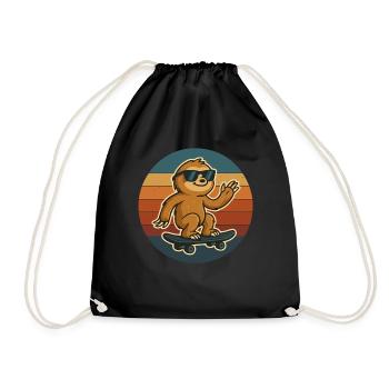 Retro Faultier auf Skateboard mit Brille - Turnbeutel - Schwarz - Vorne
