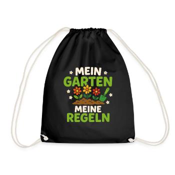 Mein Garten – Meine Regeln Blumenmotiv - Turnbeutel - Schwarz - Vorne