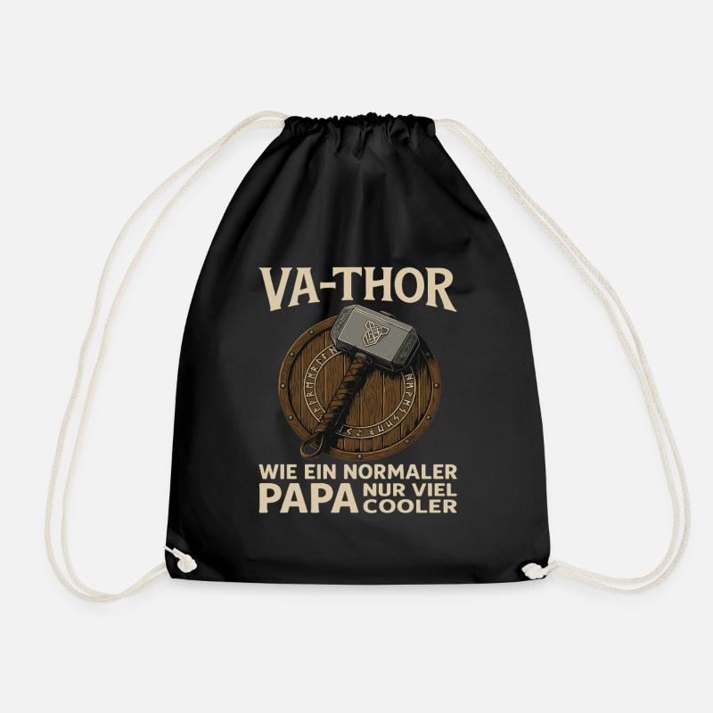 VA-THOR – Papa Design mit Mjölnir & Runen - Turnbeutel - Schwarz